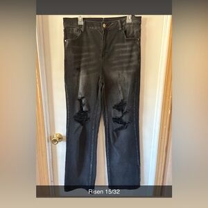 Risen Black Distressed Flare Jeans